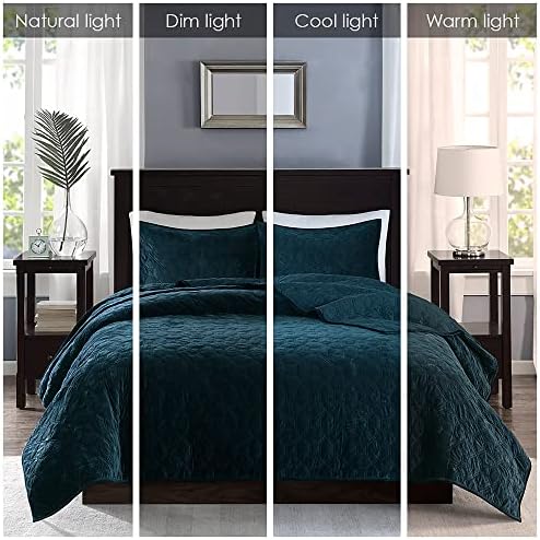 Madison Park Harper Velvet Quilt Set Teal 3 Piece