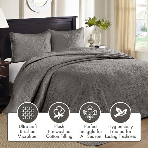Madison Park Quebec Reversible Bedspread Set Queen 102x118 Dark Grey