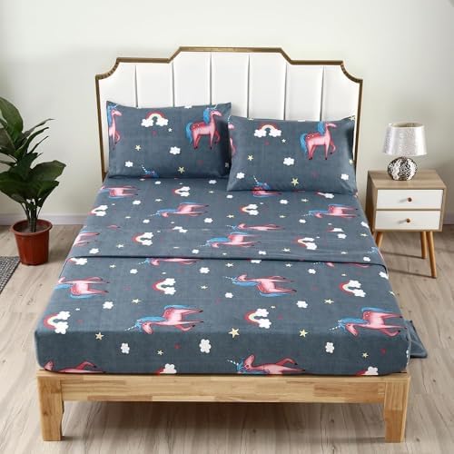 SDIII 4PCS Unicorn Queen Sheet Set - Gray Microfiber