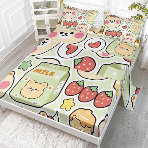 Smell Sunshine Cartoon Strawberry Bear 4Pcs Kids Bedding Set