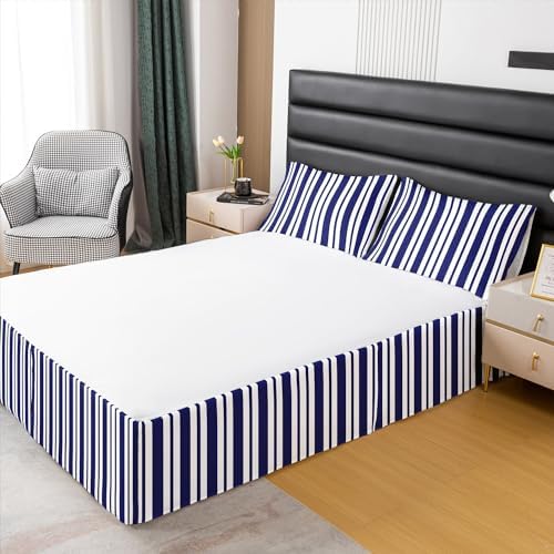 Feelyou Blue White Stripe King Size Bed Skirt 1