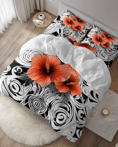 ZOE GARDEN Orange Flowers Duvet Cover Set Twin Size