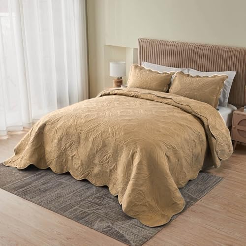 Kingnex Oversized King Bedspread Set 3 Piece Khaki 1