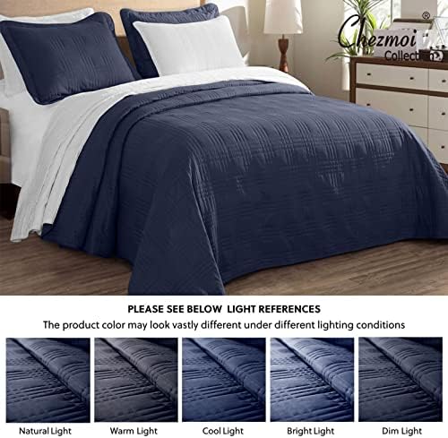 Chezmoi Kingston Queen Bedspread Set 3-Piece Navy