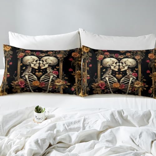 Manfei Couple Skeleton Duvet Cover Set Queen Size