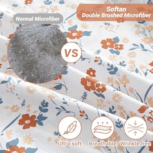 Softan Orange Floral Twin Sheet Set - 3 Piece