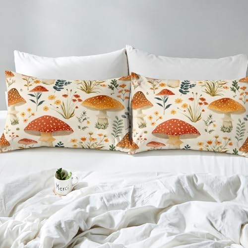 Feelyou Wild Mushroom Duvet Cover Set for Kids Queen Size