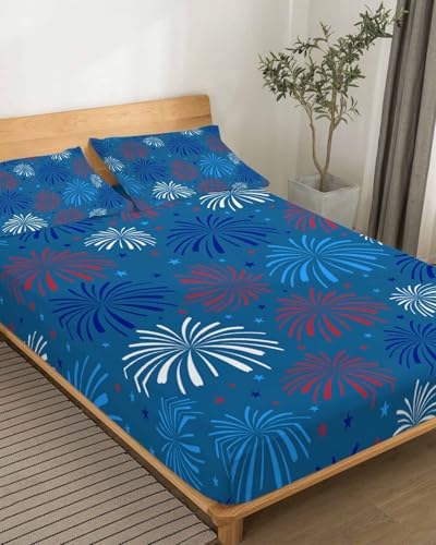Boanket 4th of July Blue Full Sheet Set 4 Piece Microfiber