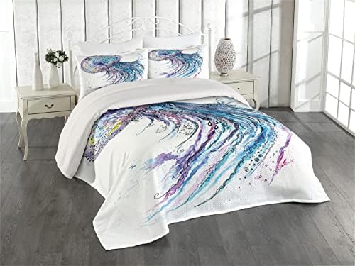 Ambesonne Jellyfish Coverlet Set King Size Blue Purple White