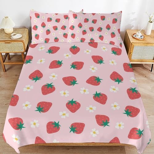 Strawberry Kids Duvet Cover Set with 68x86in Quilt and 20x30in Pillow Shams