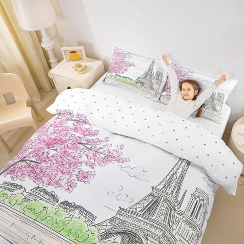 jejeloiu Paris Themed Duvet Cover Set