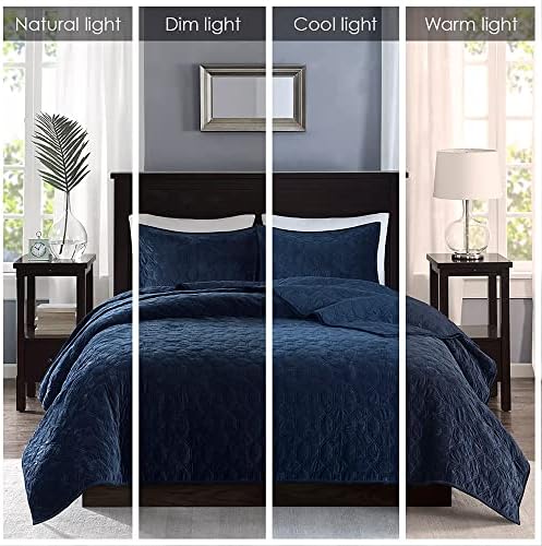 Madison Park Velvet Geometric Quilt Set Navy 3 Piece