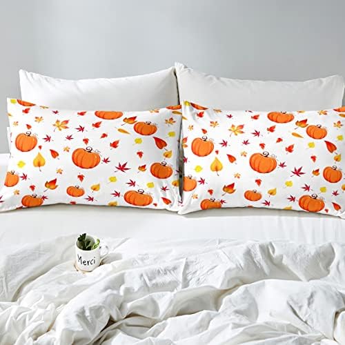 Erosebridal Fall Pumpkin King Size Sheet Set with Maple Leaves
