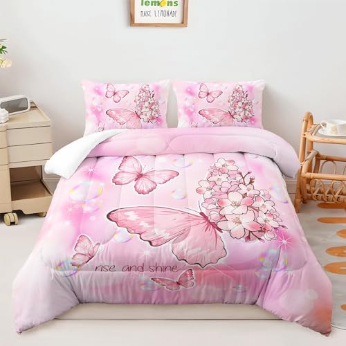 AILONEN Butterfly Comforter Set Full Size Pink Tie Dye