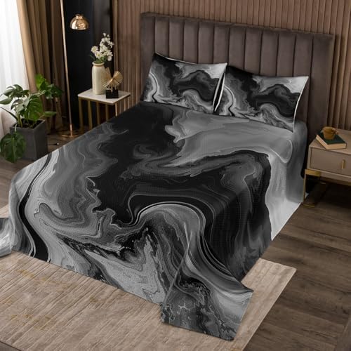 Erosebridal Grey Black Marble Queen Quilt Set