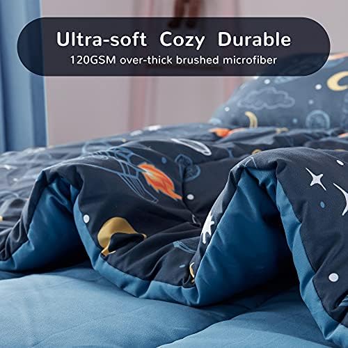 SLEEP ZONE Kids Comforter Set FullQueen - Space Rocket Design