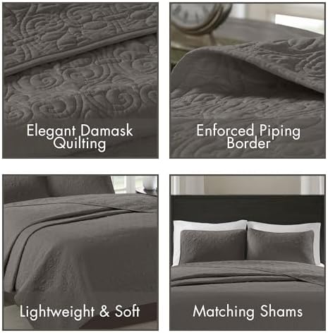 Madison Park Quebec Reversible Bedspread Set Queen 102x118 Dark Grey