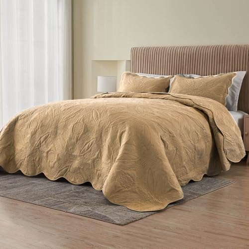 Kingnex Oversized King Bedspread Set 3 Piece Khaki 1