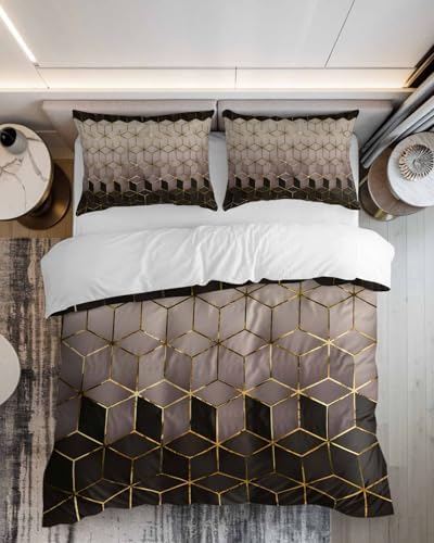ZOE GARDEN Brown Geometric Duvet Cover Set 3 Pieces