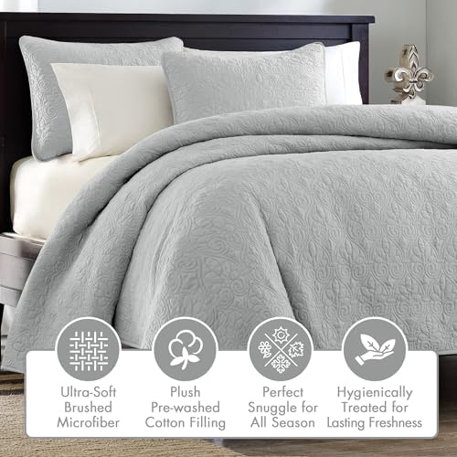 Madison Park Quebec Quilt Set - Grey 3 Piece