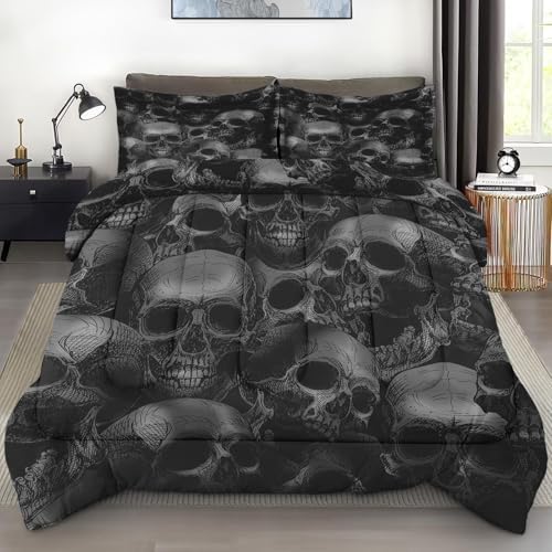 Pamnest Skull Skeleton Comforter Set 3 Pcs Full Size