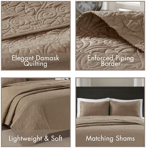 Madison Park Quebec Quilt Set - Dusty Khaki 3 Piece