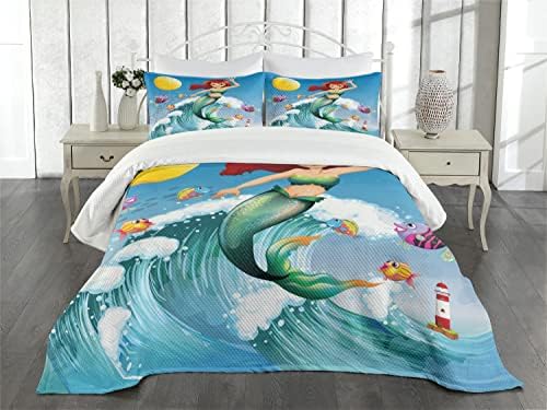 Ambesonne Mermaid Bedspread Set - White Grey 3 Piece King Size