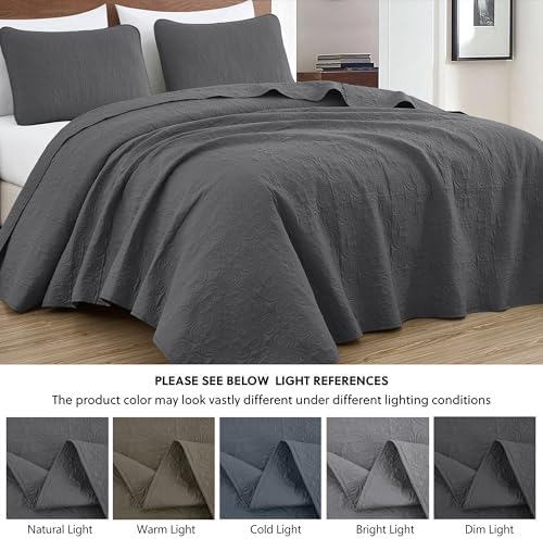 Chezmoi Collection Luca 3-Piece Bedspread Set Queen Size Charcoal