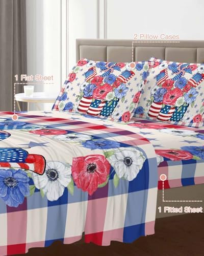 Boanket 4th of July King Sheet Set 4 Piece Microfiber