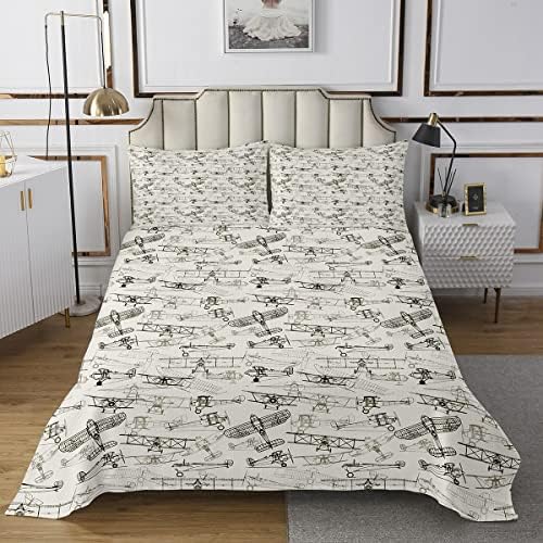 Feelyou Kids Flight Sheet Set King Size Grey White Bedding Set
