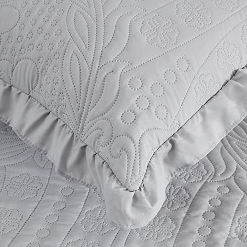 CHIXIN Ruffle Skirt Bedspread King Size - Light Grey 3 Piece Set