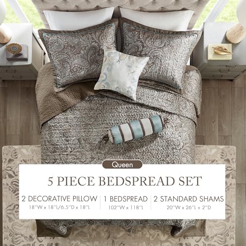 Madison Park Aubrey Reversible Quilted Bedspread Set Queen Blue 5 Piece
