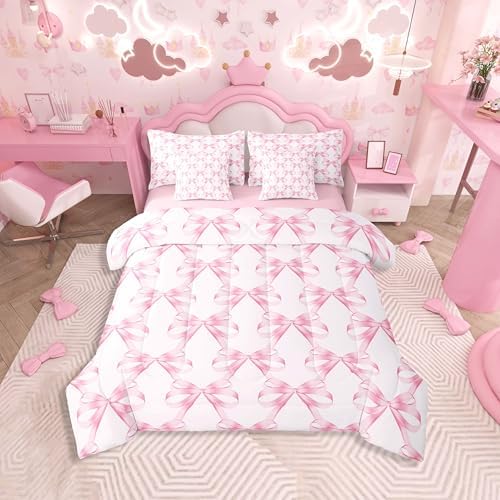 Feelyou 7-Piece Pink Bow Comforter Set for Girls