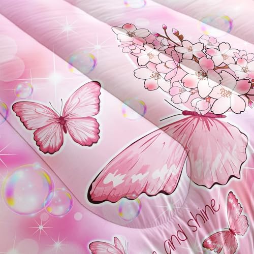 AILONEN Butterfly Comforter Set Full Size Pink Tie Dye