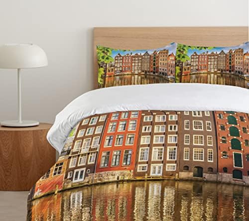 Ambesonne European Duvet Cover Set with Amsterdam Scenery