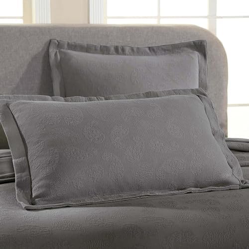Superior Paisley 3 Piece Cotton Bedspread Set - Queen Size Grey