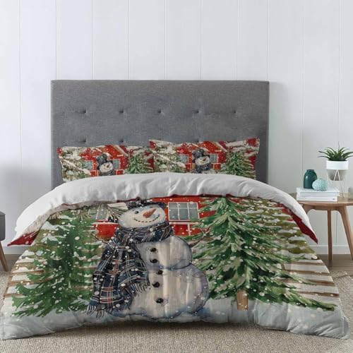 HelloWink Christmas Snowman Duvet Cover 3 Piece King Size Set