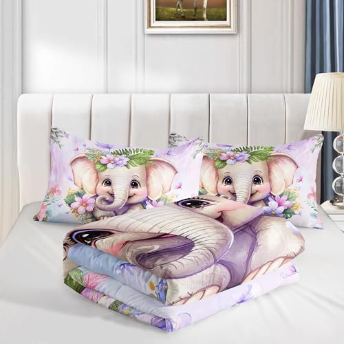Elephant Flowers Comforter Set 3pcs for Kids