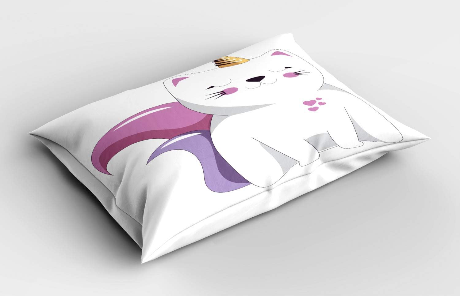 Ambesonne Unicorn Cat Pillow Sham 26x20 Pale Pink Orange Lilac