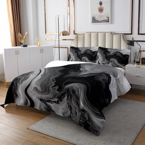 Erosebridal Grey Black Marble Queen Quilt Set