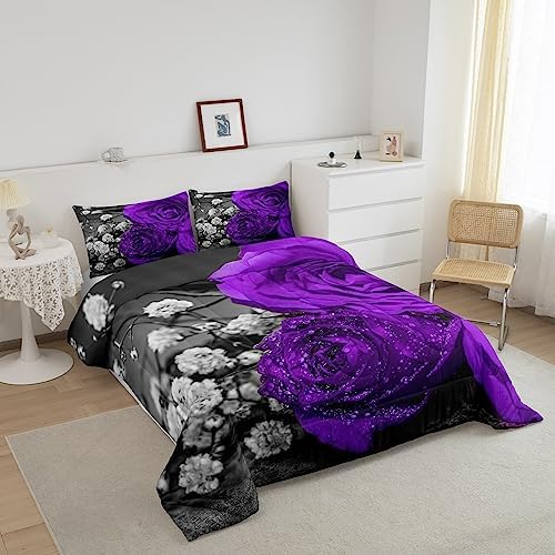 Erosebridal Purple Floral Comforter Set King 3Pcs 1