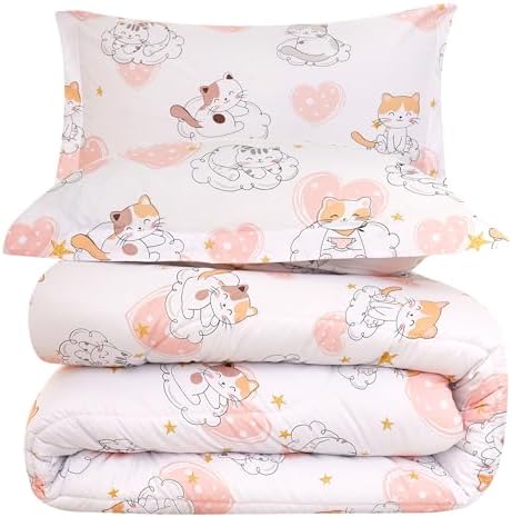 Yibeizi Cat Comforter Set for Girls Twin