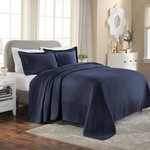 Superior Solitaire Cotton Bedspread Set Twin Navy Blue