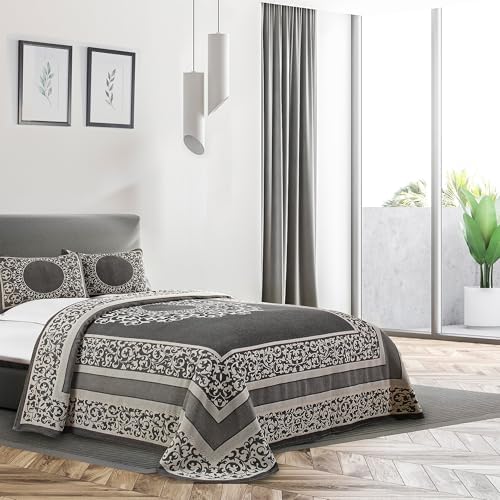 Superior Oversized Bedspread Set - Bohemian Style Charcoal