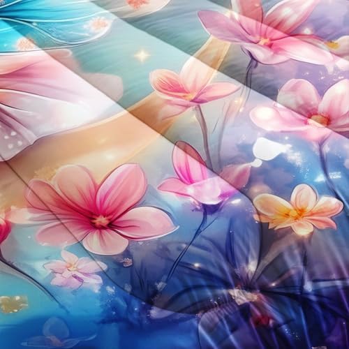AILONEN Pink Flower Fairy Comforter Set for Kids