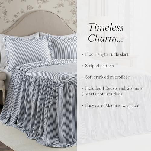 Lush Decor Ticking Stripe Bedspread 3 Piece Set King Navy