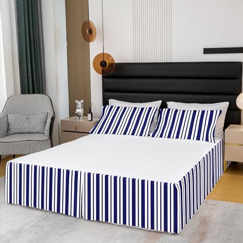 Feelyou Blue White Stripe King Size Bed Skirt 1