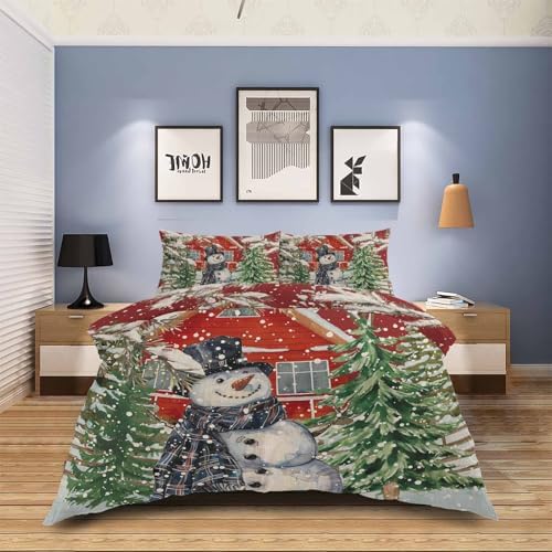 HelloWink Christmas Snowman Duvet Cover 3 Piece King Size Set