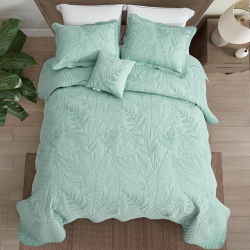 DaisyHuang Botanical Bedspread Set - Leaves Pattern Queen Size 4 Piece