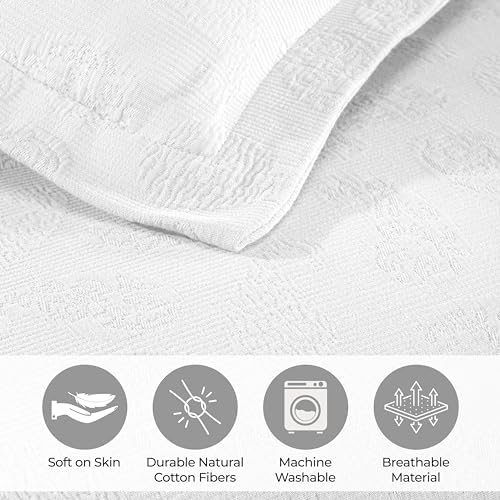 Superior Paisley 3 Piece Cotton Bedspread Set Twin White